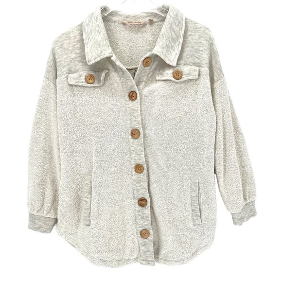 Soft Surroundings Terry Knit Button Front Shirt Jacket Shacket Grey Size Large - Picture 1 of 9